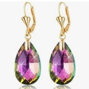 Crystal Teardrop Leverback Dangle Earrings NEW Hypoallergenic